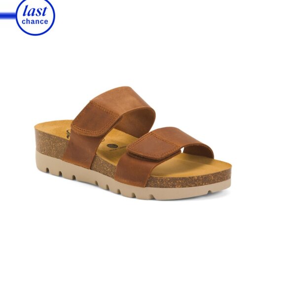 PLAKTON Oak Made In Spain Leather Cult Comfort Footbed Sandals - Picture 1 of 2